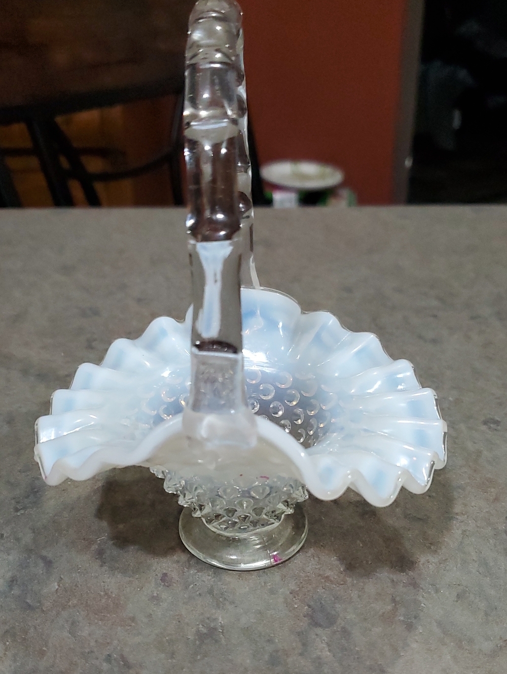 Vintage (Possibly Fenton)Opalescent White Ruffled Glass Basket